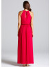 Fuchsia Chiffon Halter Neckline Long Prom Dress